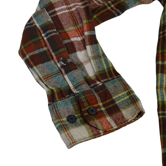 Eddie Bauer Men Plaid Button Up Plaid Flannel Shirt Red Green Cream Size L - Picture 3 of 11